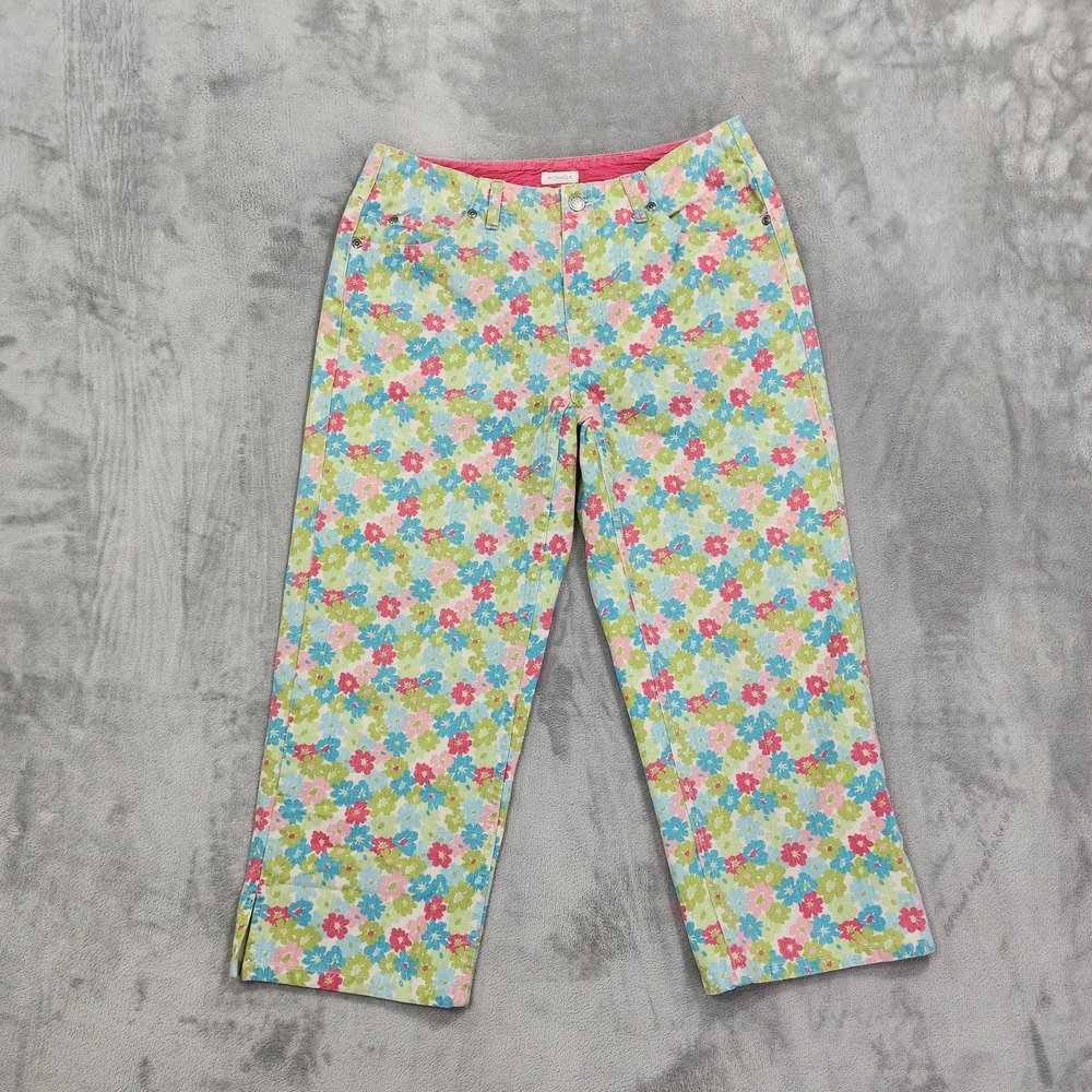 Vintage Liz Claiborne Pants Women 6 Multicolor Floral Capri Crop Michaela Casual